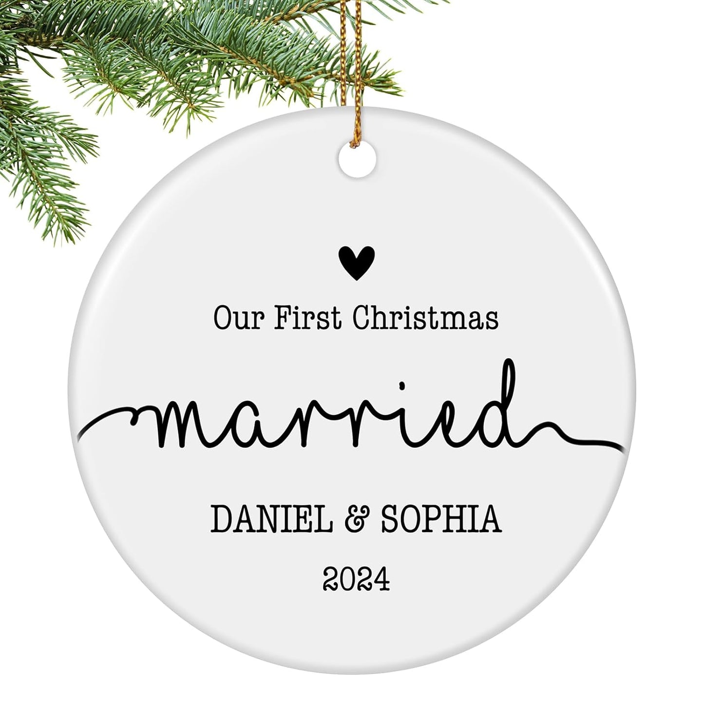 Personalized First Christmas Married Ornament, Custom Engagement 2024, Wedding Gifts for Couples Newlywed, Bridal Shower Gifts, First Christmas Engaged