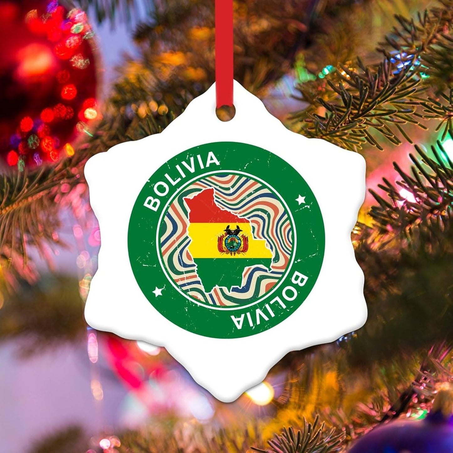 Christmas Ornament - Bolivia Ornament - Ceramic Ornament Holidays Decoration Bolivia Flag Christmas Ornament for Kids National Symboy Christmas Tree Decoration Keepsake