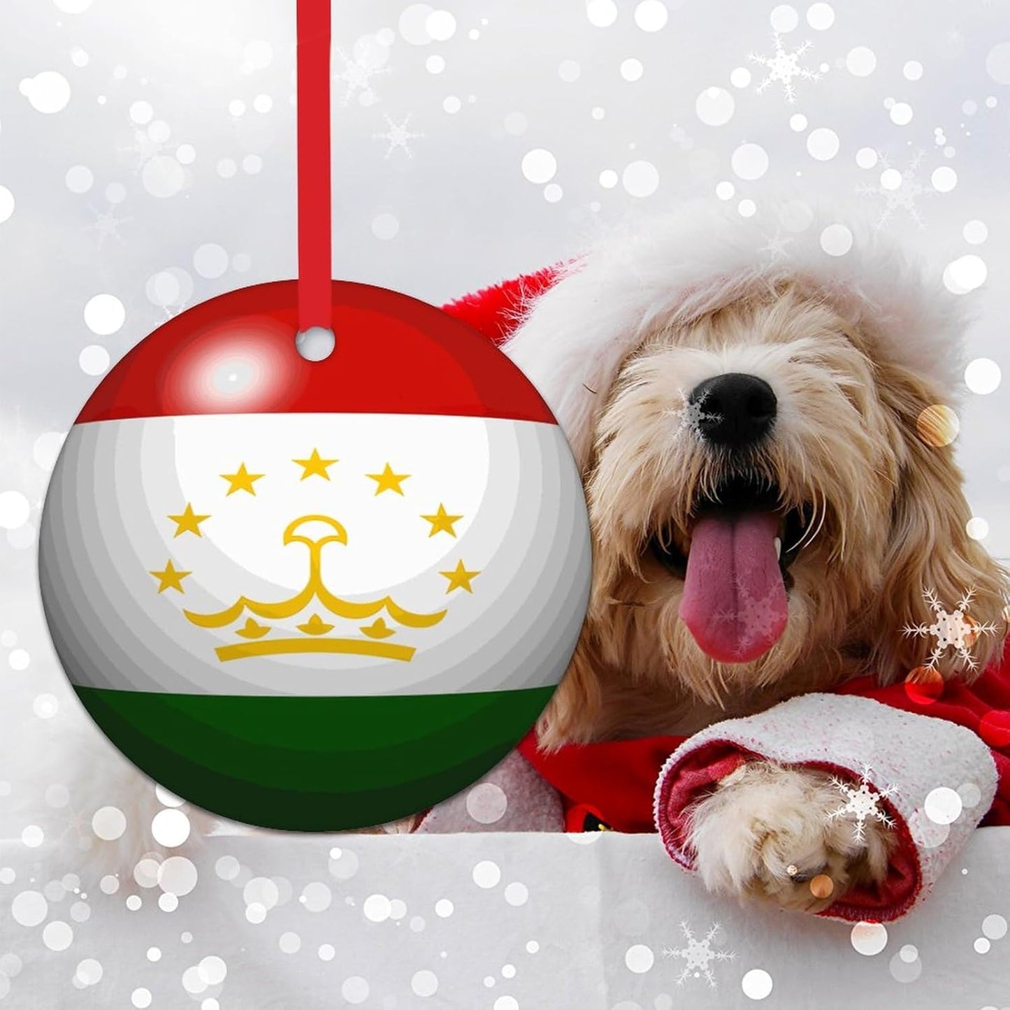 Christmas Ornament - Tajikistan Ornament - Xmas Gift Ceramic Ornament Tajikistan Flag Tree Decoration Ornament Country Souvenir Christmas Decorations Travel Lover