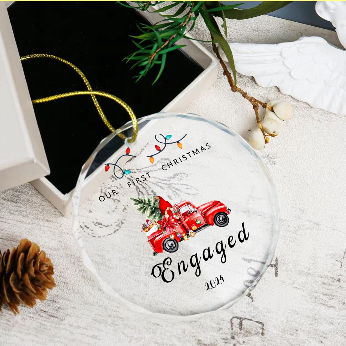 Our First Christmas Engaged 2024 Ornament,1st Christmas Married Ornament,First Christmas Married Ornament 2024,Just Married Christmas Ornament as Mr and Mrs Round Crystal Ornament