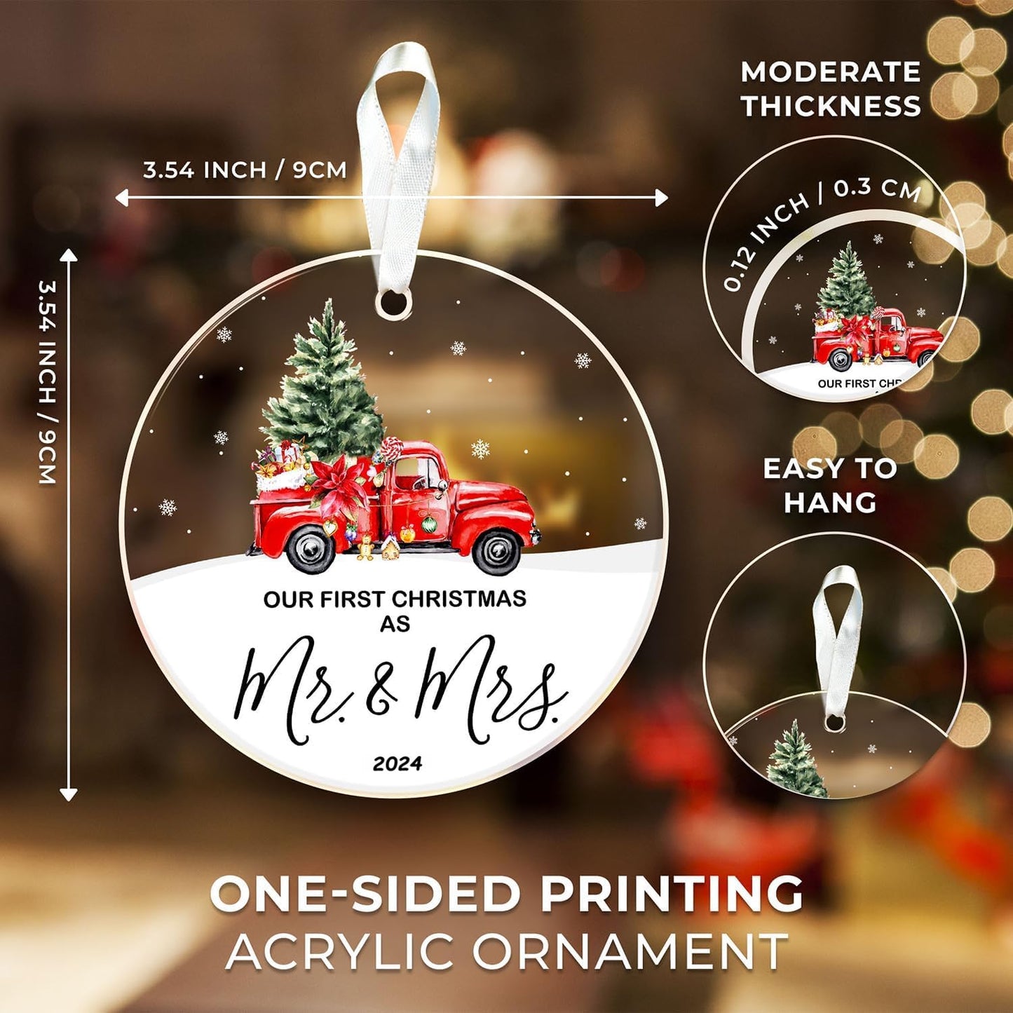 Our First Christmas Married Ornament 2024, First Christmas As Mr and Mrs 2024, Just Married Ornament 2024, First Year Newlywed 2.9" Ceramic Round Ornament (Type B)