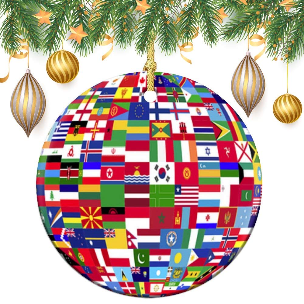 Circle Ornament,3" Ornament Decoration,World Flags,Ornament for Christmas Trees,Festival Gift