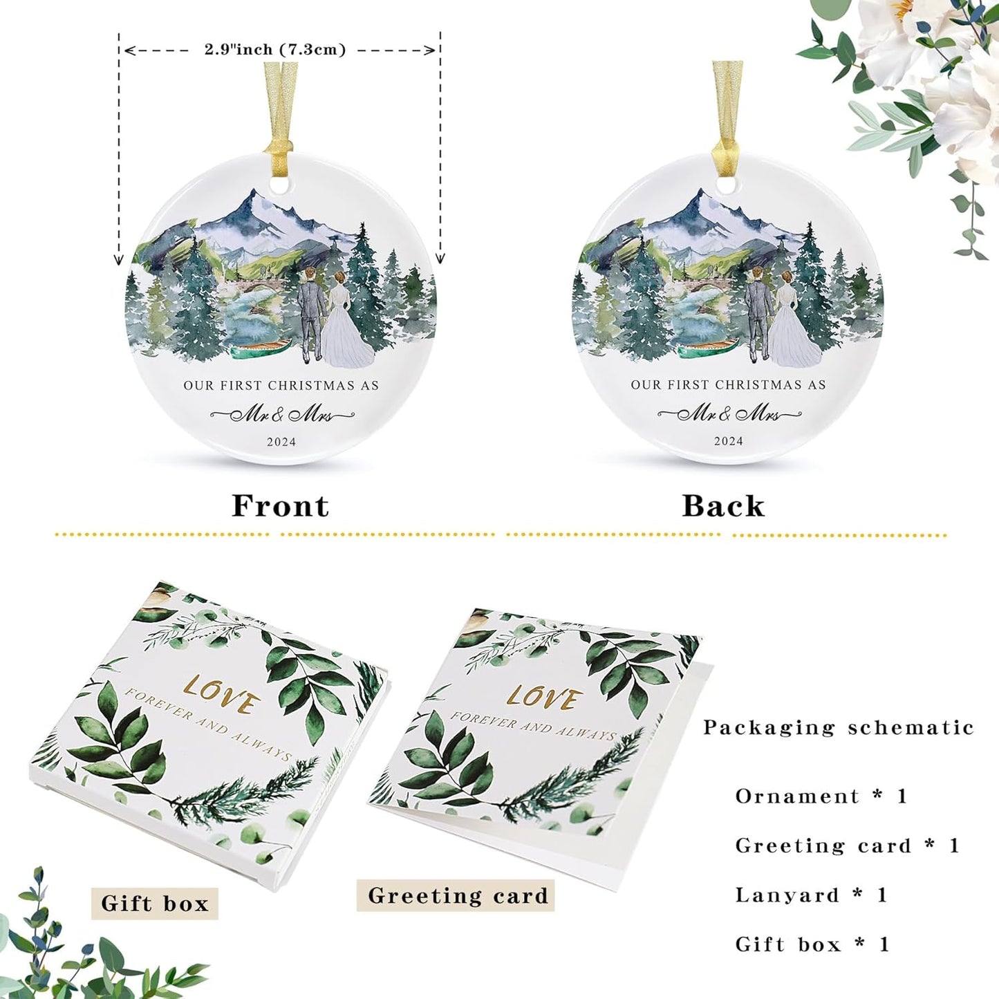 2024 First Christmas Married Ornament,First Year as Mr and Mrs Christmas Hanging Ornament Wedding Decoration for Couple