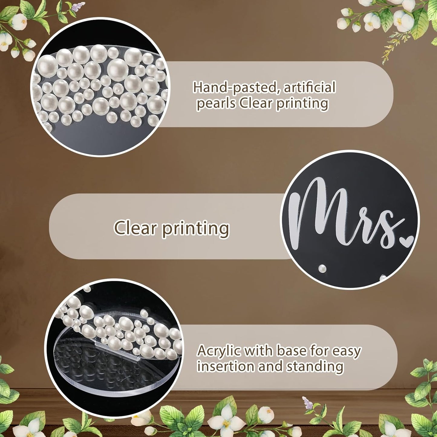 2 Pcs Mr and Mrs Sign for Wedding Table Decorations 6 Inch Acrylic Mr & Mrs Signs Pearl Sparkly Bride Groom Wedding Stuff Centerpieces for Reception Engagement Party Head Table(Round)