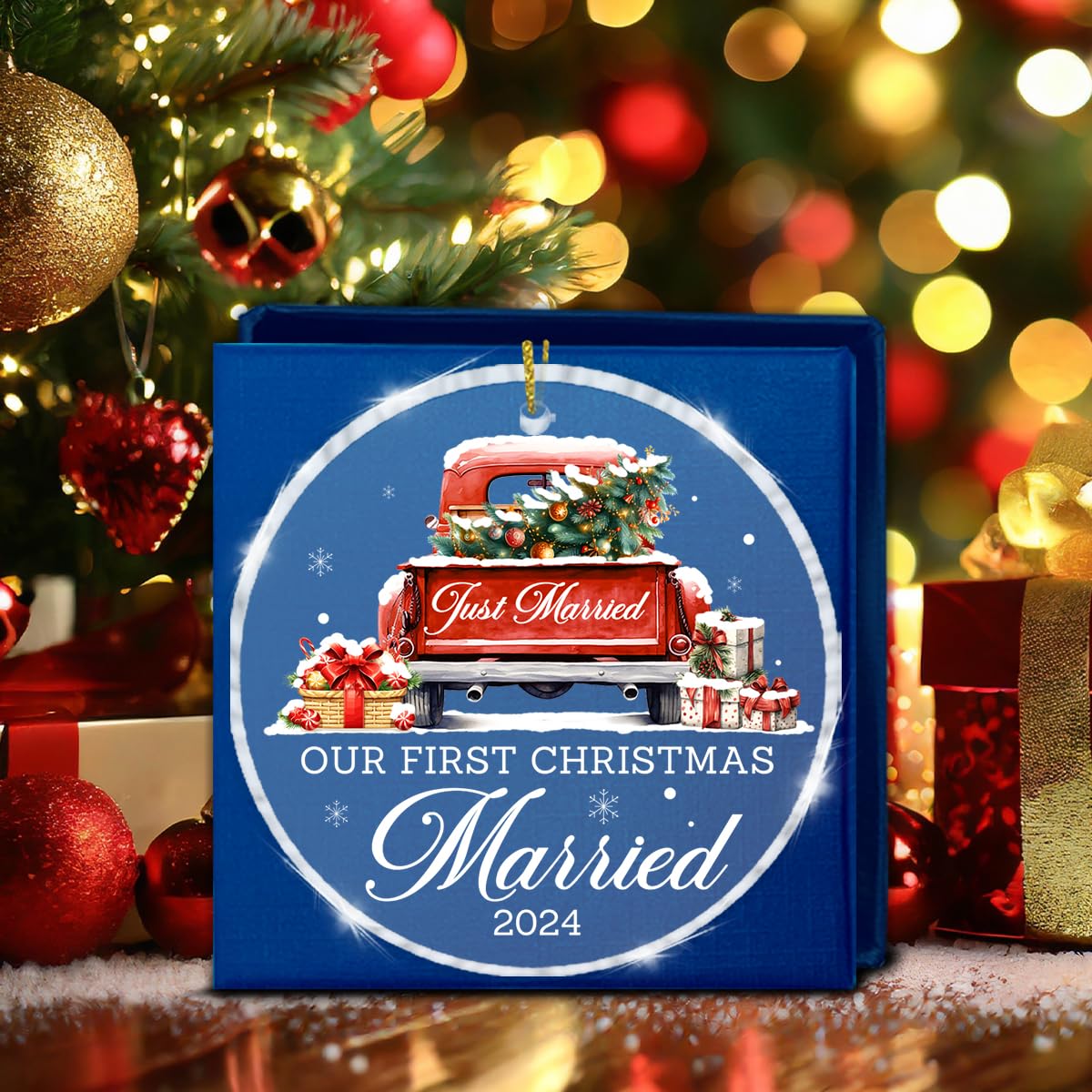 Our First Christmas Married 2024 Ornament, Wedding Gifts for Couples, Newlywed Gift Mr and Mrs Gifts Just Married 1st Xmas Married Acrylic Hanging Ornament