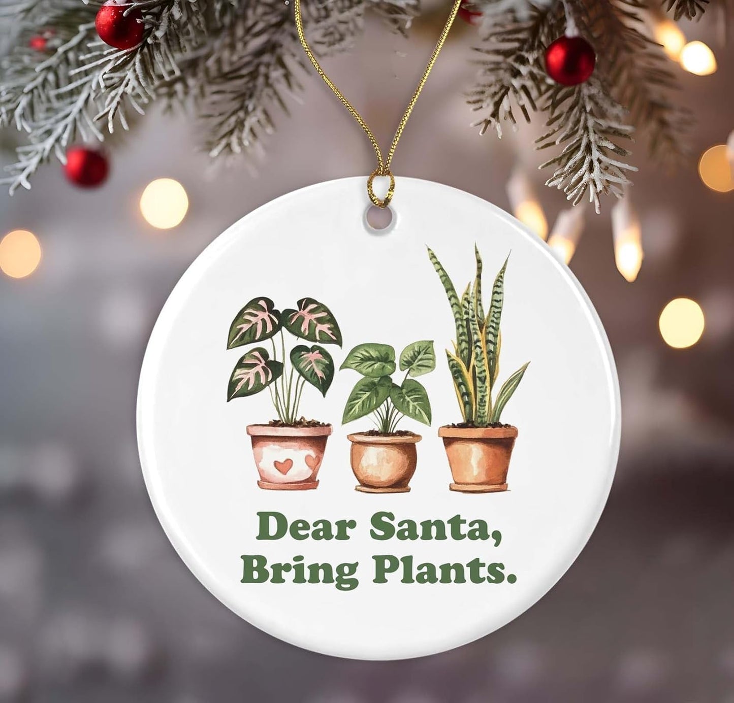 Dear Santa Bring Plants Ornament, Funny Plant Ornament, Plant Mom Gift, Plants Christmas Ornament, Funny Gardening Ornament, Gardener Ornaments, Houseplants Ornament Printed on Both Sides