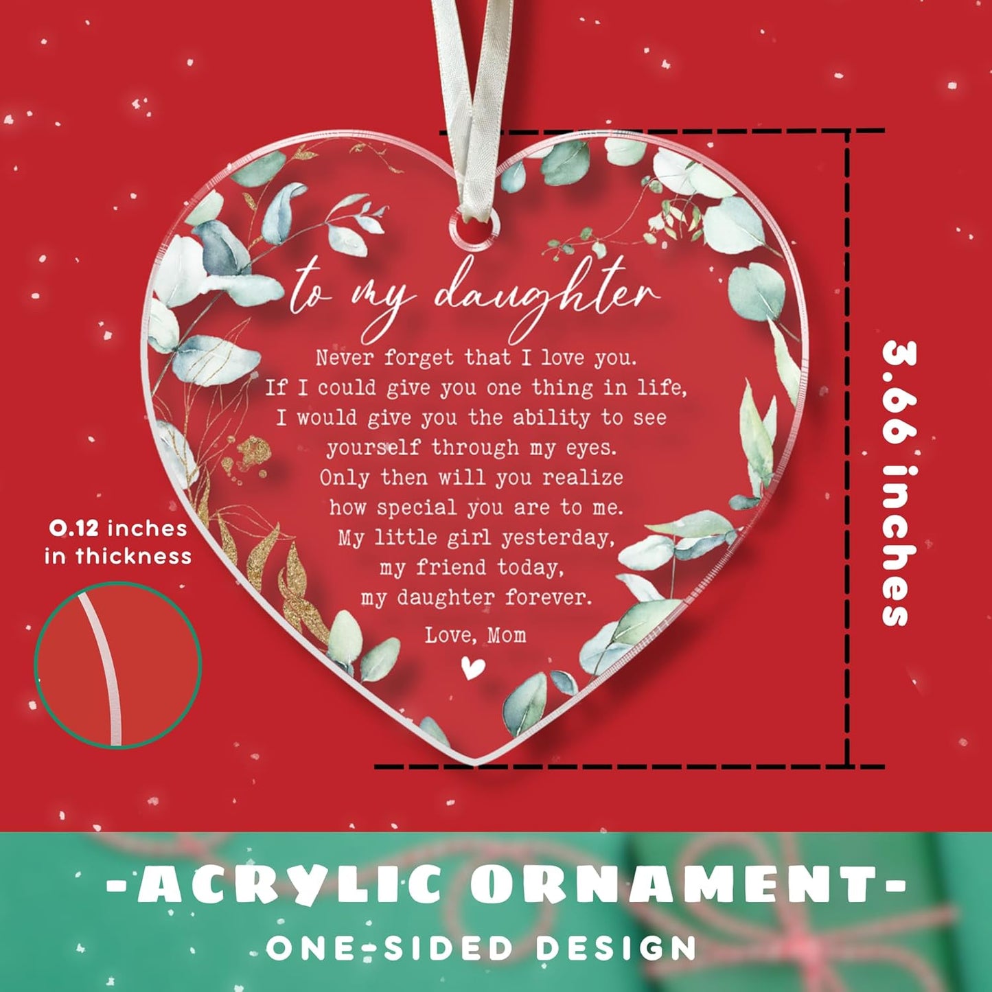 Daughter Christmas Ornament 2024 - Acrylic Gift from Mom - Christmas Decoration for Daughters
