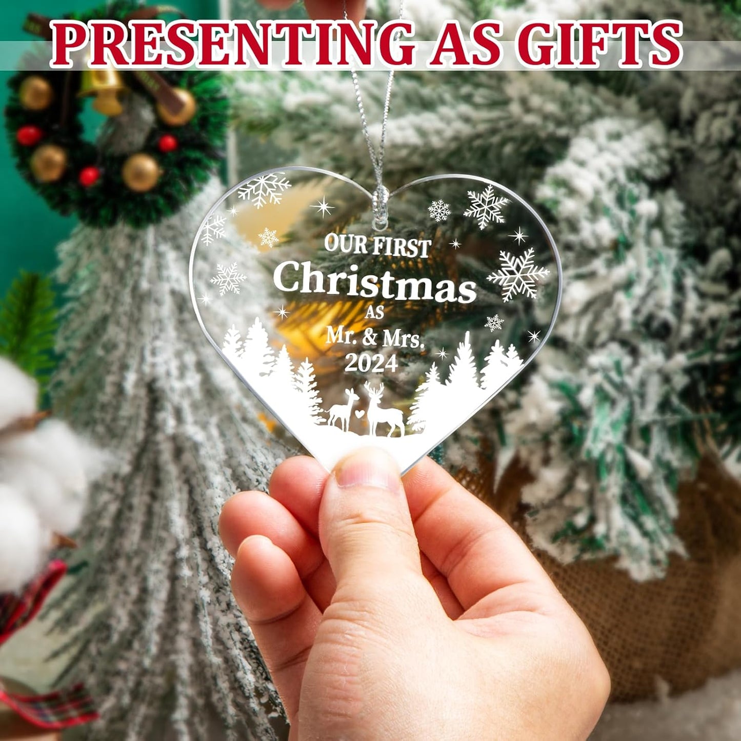 Our First Christmas as Mr and Mrs Ornament 2024 Decoration, Married Ornament 1st Year Wedding Gifts Glass 3.5 Inch with Gift Box, Bridal Shower Gift for Newlywed Couple Christmas Tree Wedding Ornament