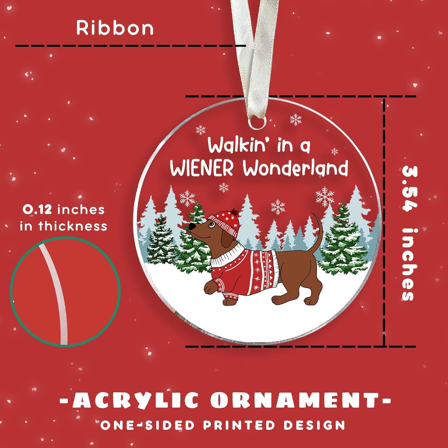 Dachshund Christmas Ornaments - Wiener Dog Gifts for Women - Acrylic Ornament