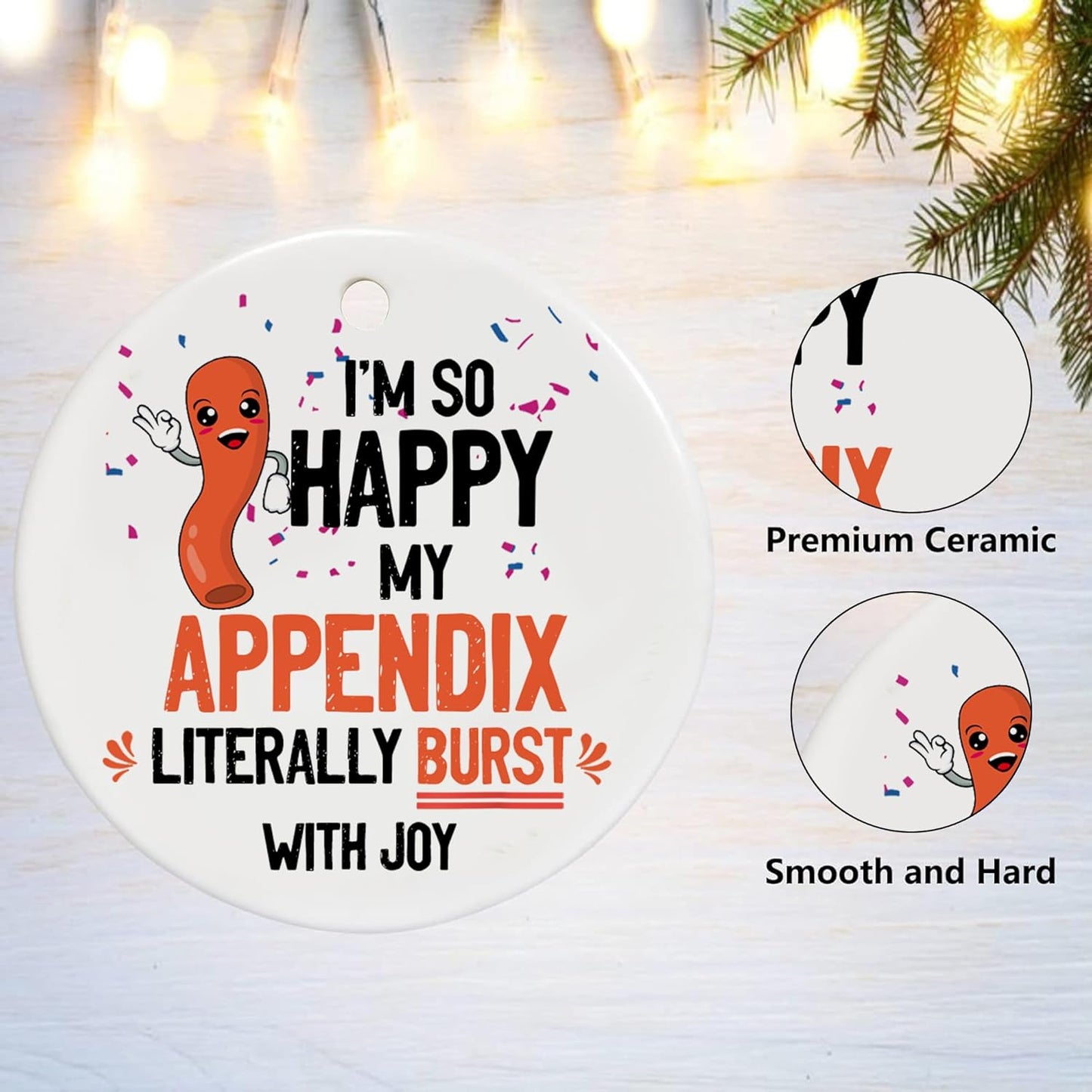 SODAVA - Appendix Ornament Appendix Christmas Ornament Appendix Surgery Christmas Ornament Appendectomy Christmas Ornament Gifts for Coworkers, Xmas Ornaments Ceramic Ornaments