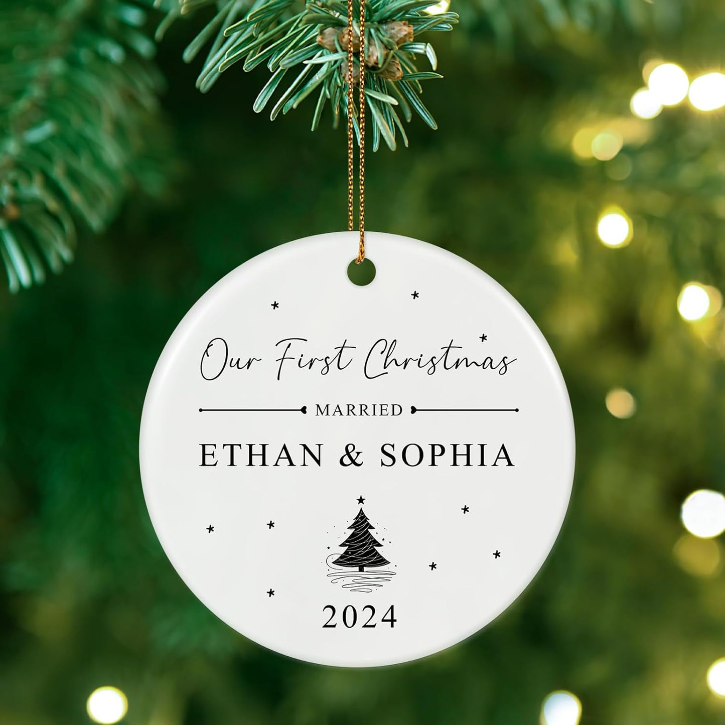 Personalized First Christmas Married Ornament, Custom Engaged Christmas Ornament 2025 with Names, Customized Wedding Gifts for Newlywed, Engagement Gifts for Couples