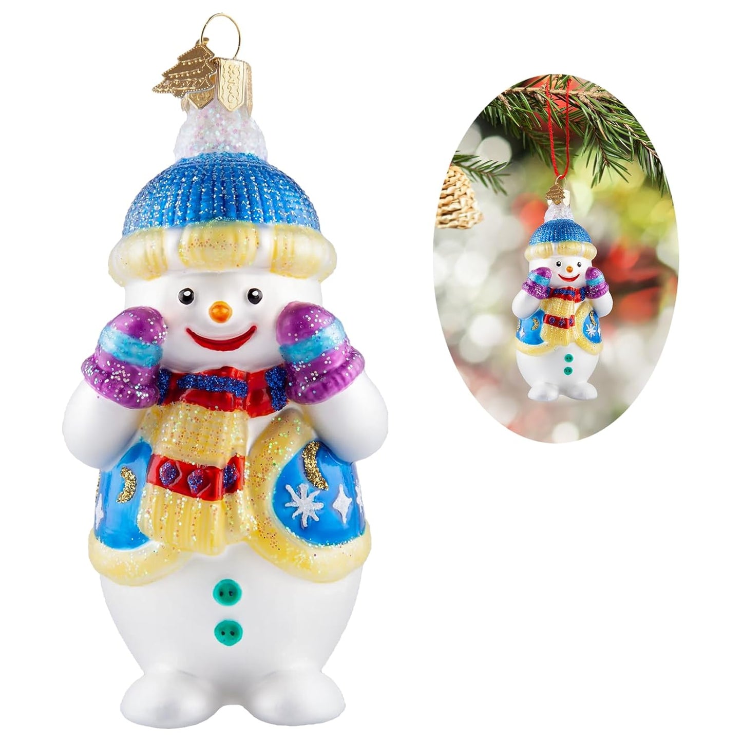 Glass Snowman Ornament - Blown Glass Christmas Ornament Holiday Ornament