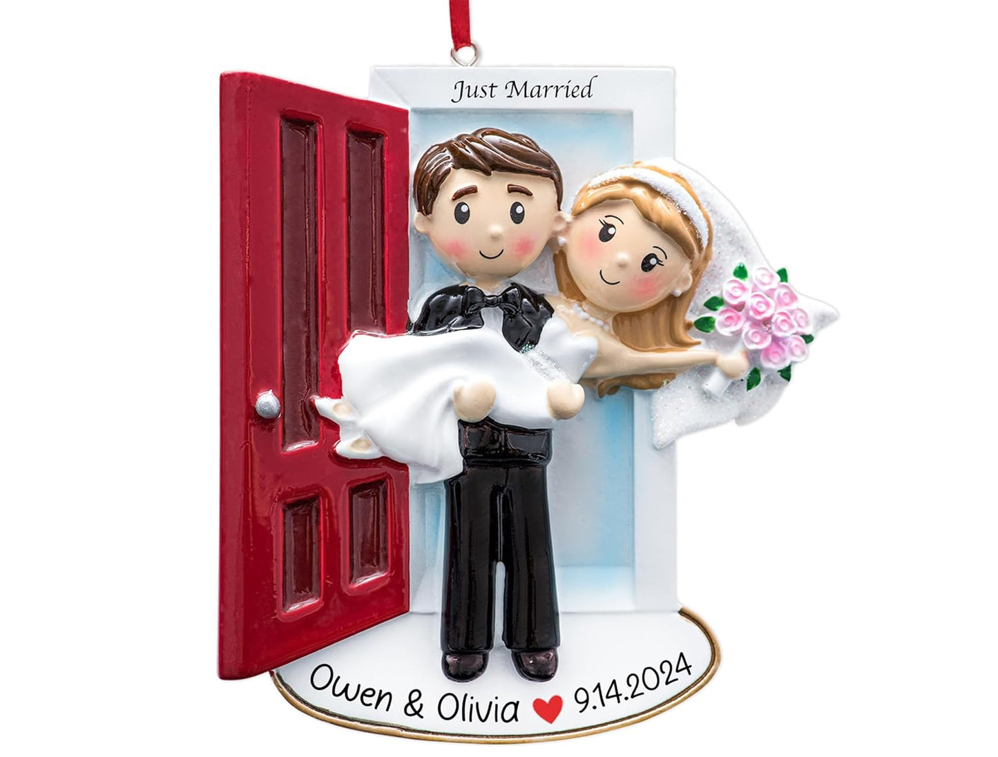 Personalized Our First Christmas Married Ornament 2025 | Customized Wedding Couple Threshold, Groom Carrying Bride for Xmas Tree | Just Married Newlyweds Marriage Keepsake | Custom Name Year