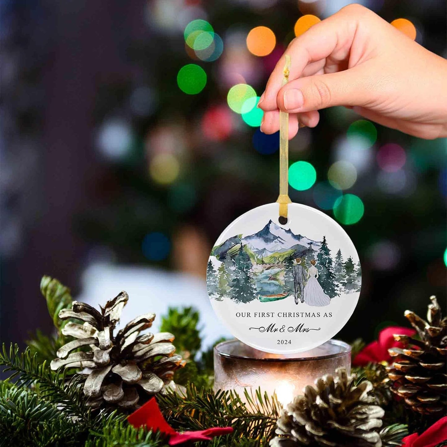 2024 First Christmas Married Ornament,First Year as Mr and Mrs Christmas Hanging Ornament Wedding Decoration for Couple
