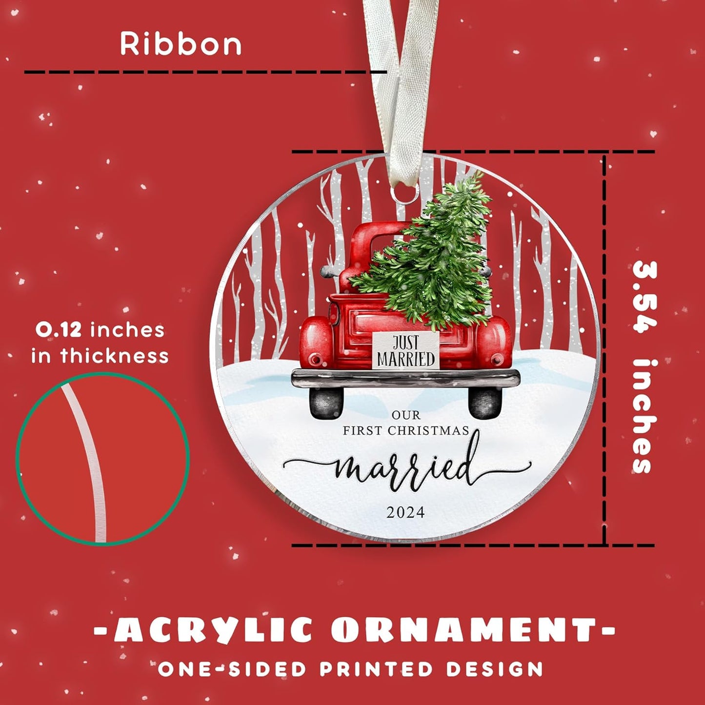 Our First Christmas Ornament - Married 2024 - Mr & Mrs Gift - Acrylic Ornament for Couple's Wedding, Bride's Bridal Shower