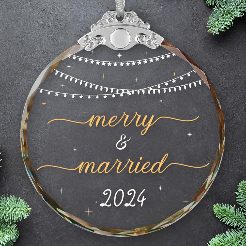 Wedding Gifts - Mr and Mrs Gifts - Wedding Gifts for Couples 2024 - First Christmas Married Ornament 2024 - Wedding Gifts for Newlyweds, Bridal Shower Gifts for Bride Christmas Ornaments Crystal