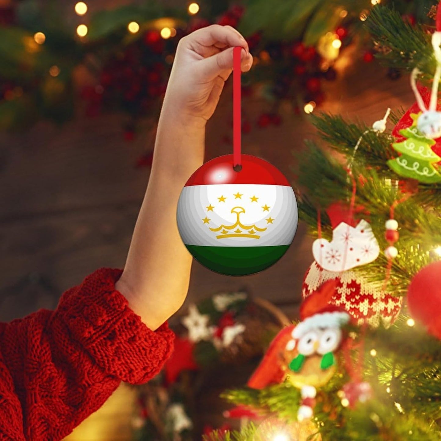 Christmas Ornament - Tajikistan Ornament - Xmas Gift Ceramic Ornament Tajikistan Flag Tree Decoration Ornament Country Souvenir Christmas Decorations Travel Lover