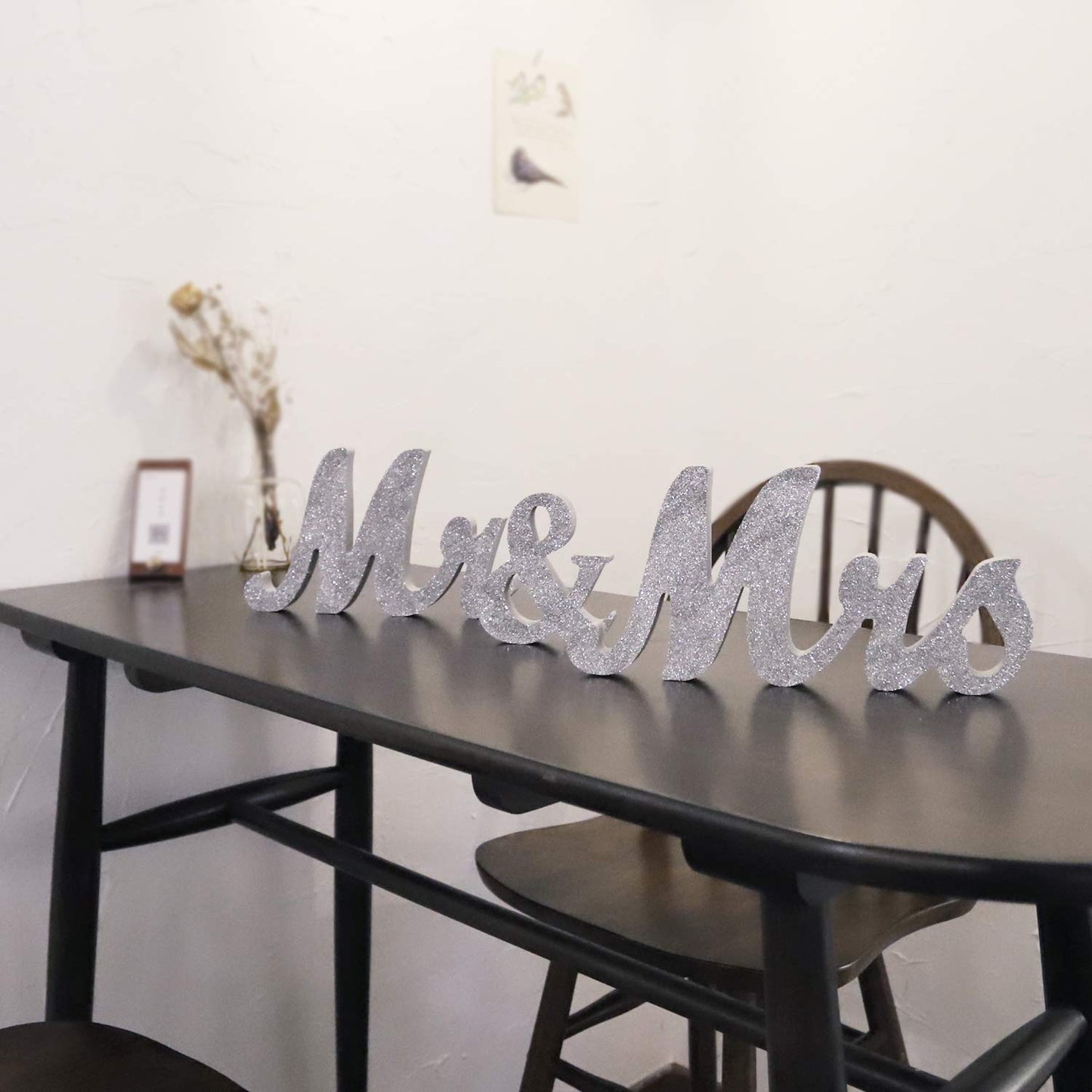 Wooden Mr and Mrs Sign, Rustic Mr. & Mrs. Letters Wedding Signs for Wedding Table, Miss Mr. Deroation for Photo Props/Party Table/Anniversary/Valentine's Day/Wedding & Engagement, Silver