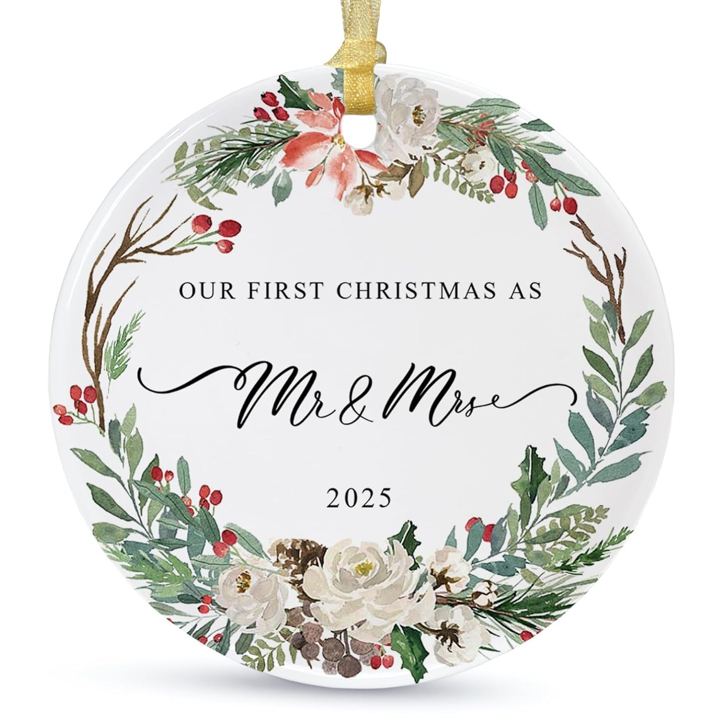 2025 First Christmas Married Ornament,First Year as Mr and Mrs Christmas Hanging Ornament Wedding Decoration for Couple