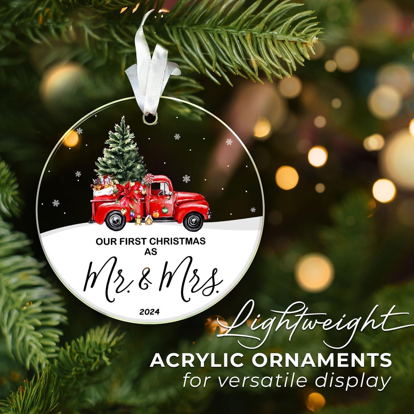 Our First Christmas Married Ornament 2024, First Christmas As Mr and Mrs 2024, Just Married Ornament 2024, First Year Newlywed 2.9" Ceramic Round Ornament (Type B)