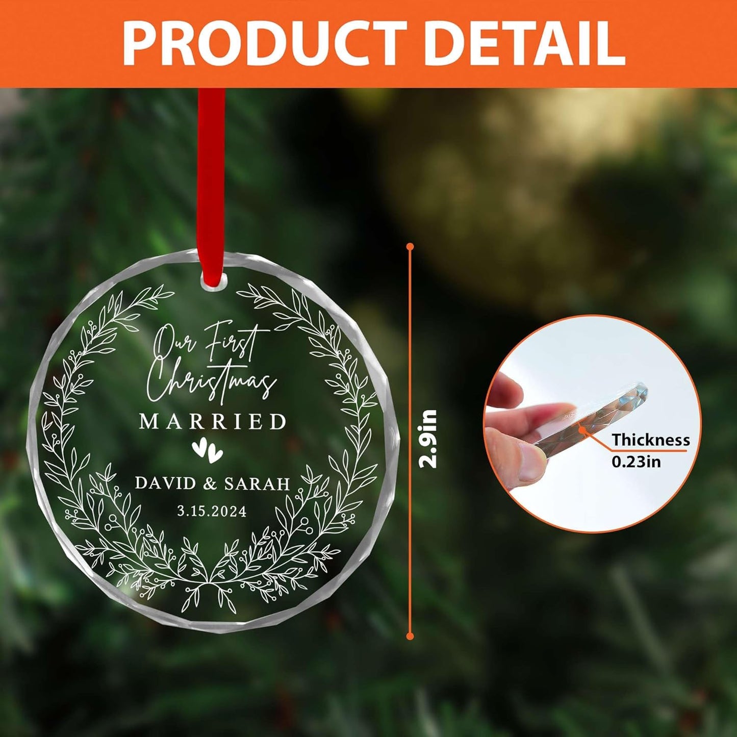 Personalized Our First Christmas Married Crystal Ornament - 2024 Wedding Decoration, Bridal Shower Gifts, Wedding Gifts for Couple, Just Married Newlywed Ornament, Mr & Mrs for Her/Him