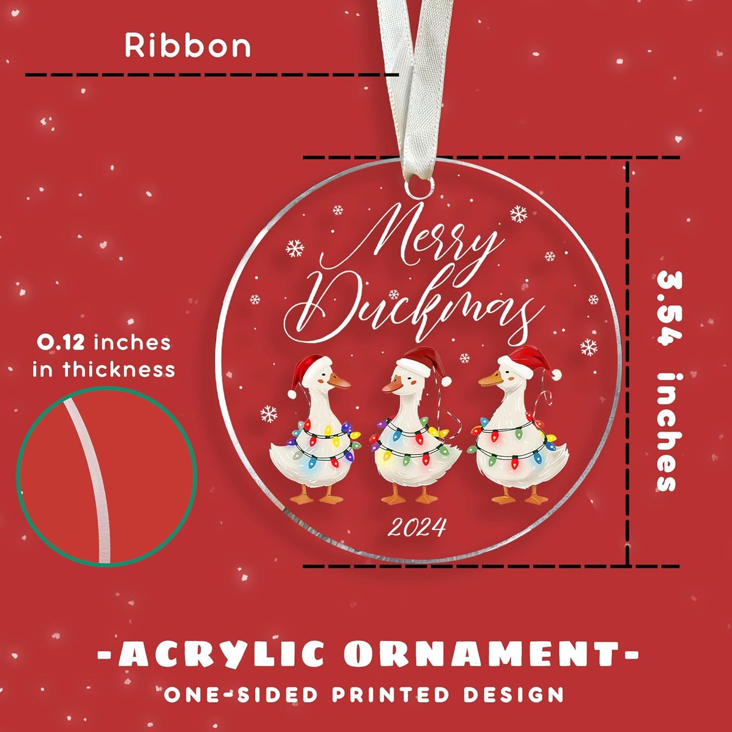 Duck Christmas Ornament - Ornament Set for Tree, Acrylic Ducks