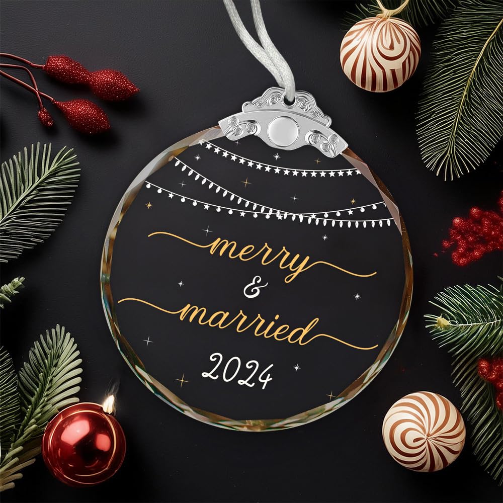 Wedding Gifts - Mr and Mrs Gifts - Wedding Gifts for Couples 2024 - First Christmas Married Ornament 2024 - Wedding Gifts for Newlyweds, Bridal Shower Gifts for Bride Christmas Ornaments Crystal