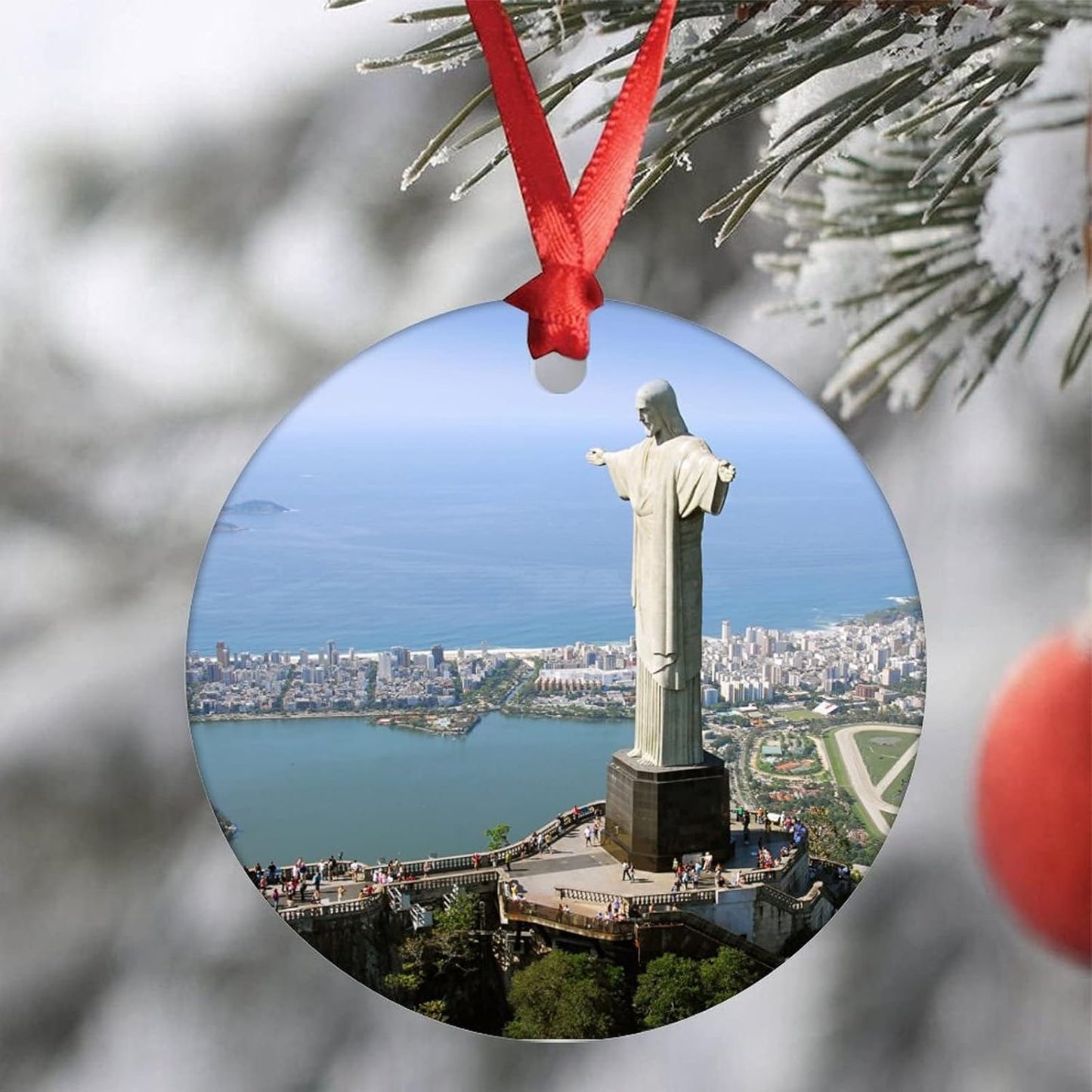 Christmas Ornament 2023 Brazil Houses Christ The Redeemer Ceramic Christmas Ornament Rio De Janeiro Christmas Tree Ornament Hanging Ornament Xmas Gift