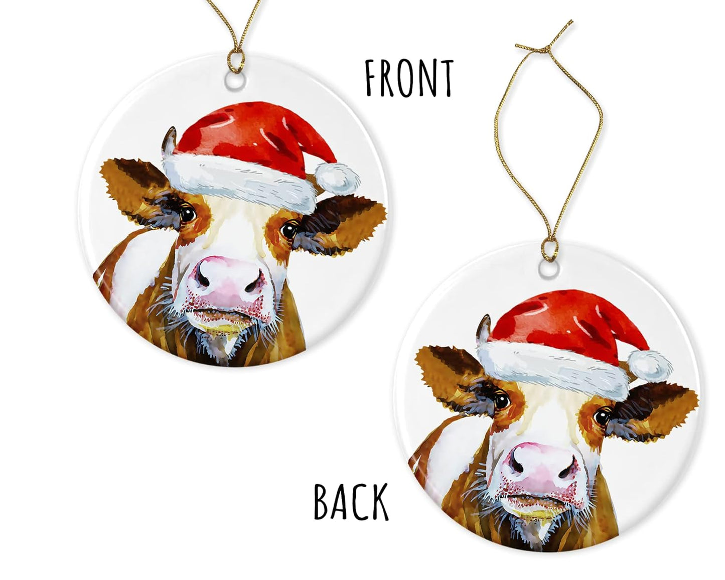 OystersPearl Cow Ornament - Ceramic Hanging Christmas Ornament - Christmas Tree Ornament - Cow Santa Ornament - Cow Christmas Ornament Printed on Both Sides