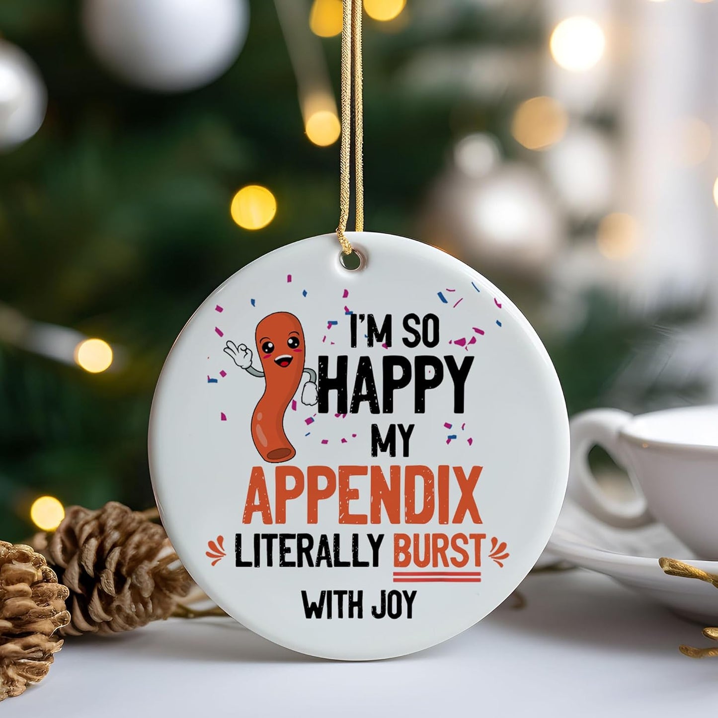 SODAVA - Appendix Ornament Appendix Christmas Ornament Appendix Surgery Christmas Ornament Appendectomy Christmas Ornament Gifts for Coworkers, Xmas Ornaments Ceramic Ornaments