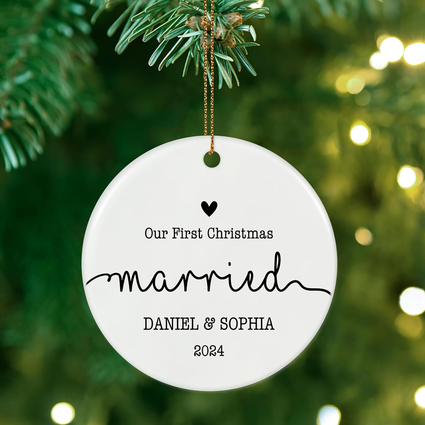 Personalized First Christmas Married Ornament, Custom Engagement 2024, Wedding Gifts for Couples Newlywed, Bridal Shower Gifts, First Christmas Engaged
