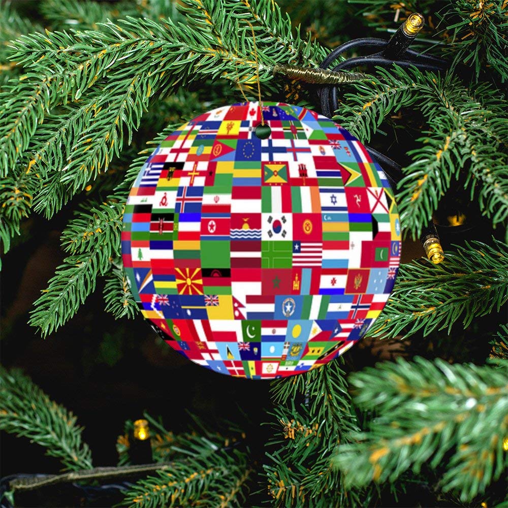 Circle Ornament,3" Ornament Decoration,World Flags,Ornament for Christmas Trees,Festival Gift