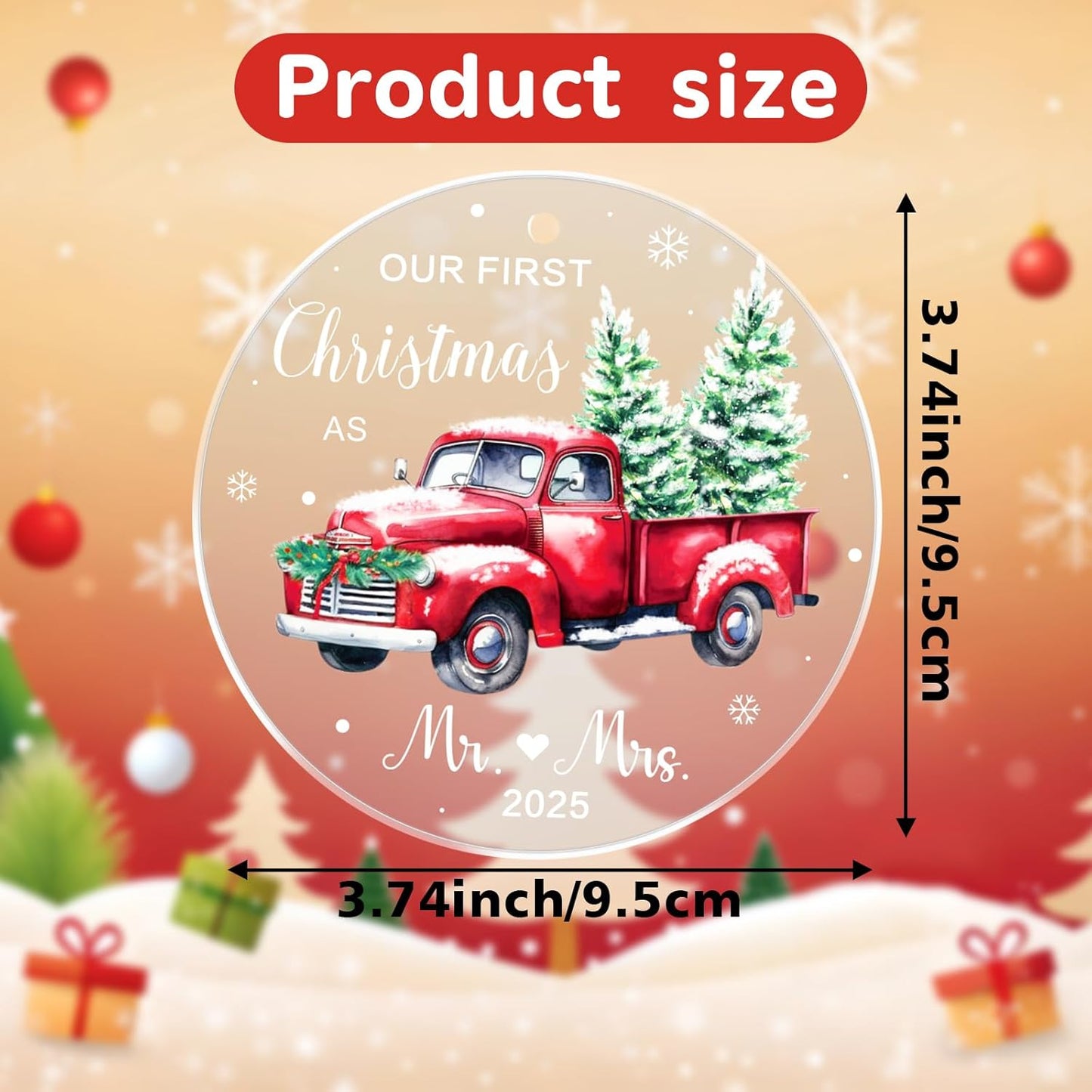 First Christmas Married Ornament 2025 - Wedding Gifts for Newlyweds - Just Married & Bridal Gifts - Mr & Mrs Acrylic Ornaments