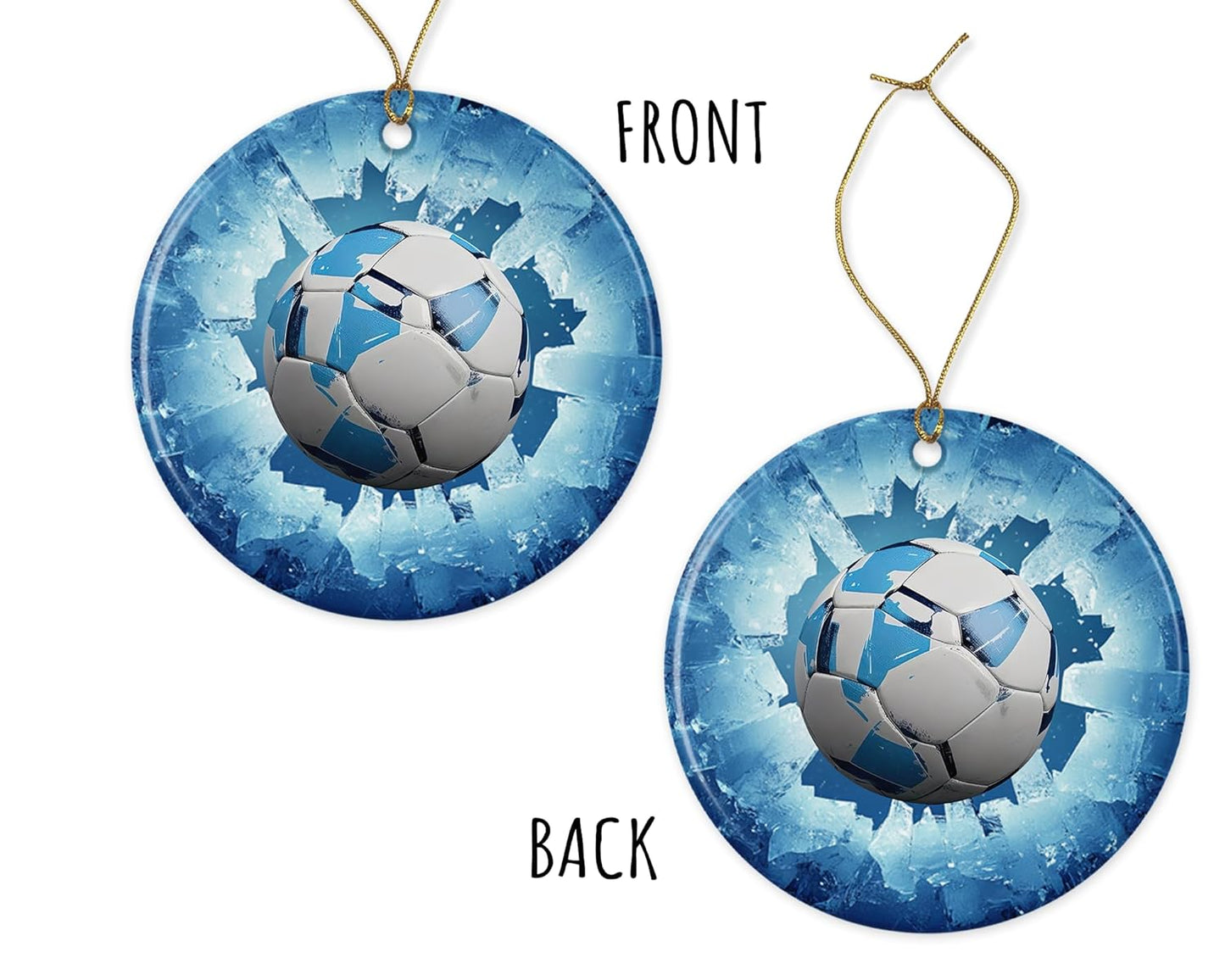 Soccer Ball Blue Ornament - Kids Soccer Ceramic Ornament - 3D Effect Soccer Ornament - Soccer Lovers Ornament - Christmas Ornament Printed on Both Sides