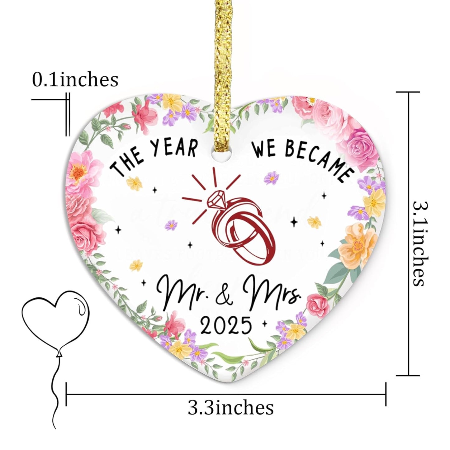 Ceramic Wedding Ornament 2025 - The Year We Became Mr Mrs - Newlywed, Just Married Gift for Couple - First Christmas Wedding Gift for Newlyweds, Bride, Groom - Bridal Shower Xmas Decoration