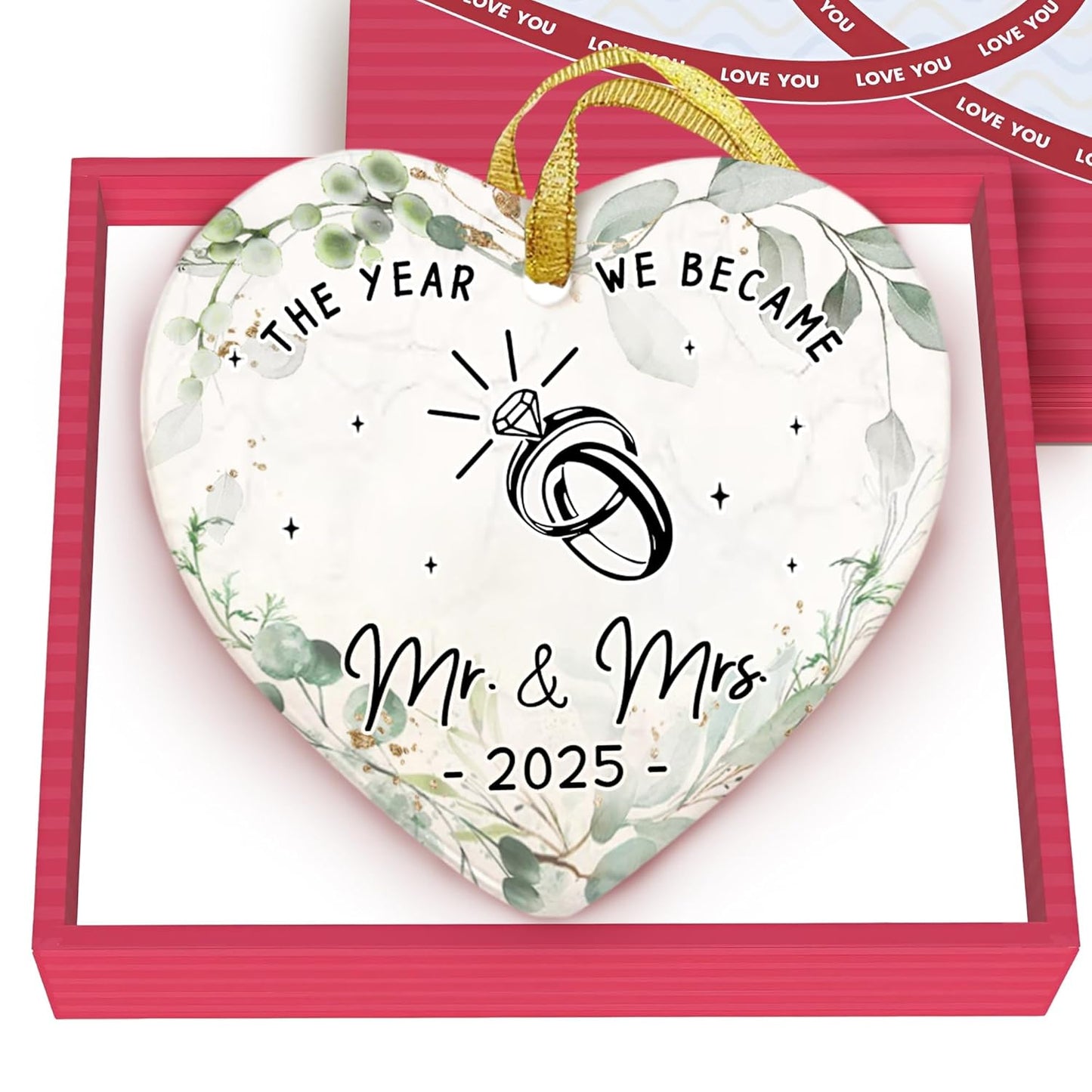 Wedding Ornament 2025 - The Year We Became Mr Mrs - Newlywed, Just Married Gift for Couple - First Christmas Wedding Gift for Newlyweds, Bride, Groom - Bridal Shower Xmas Decoration