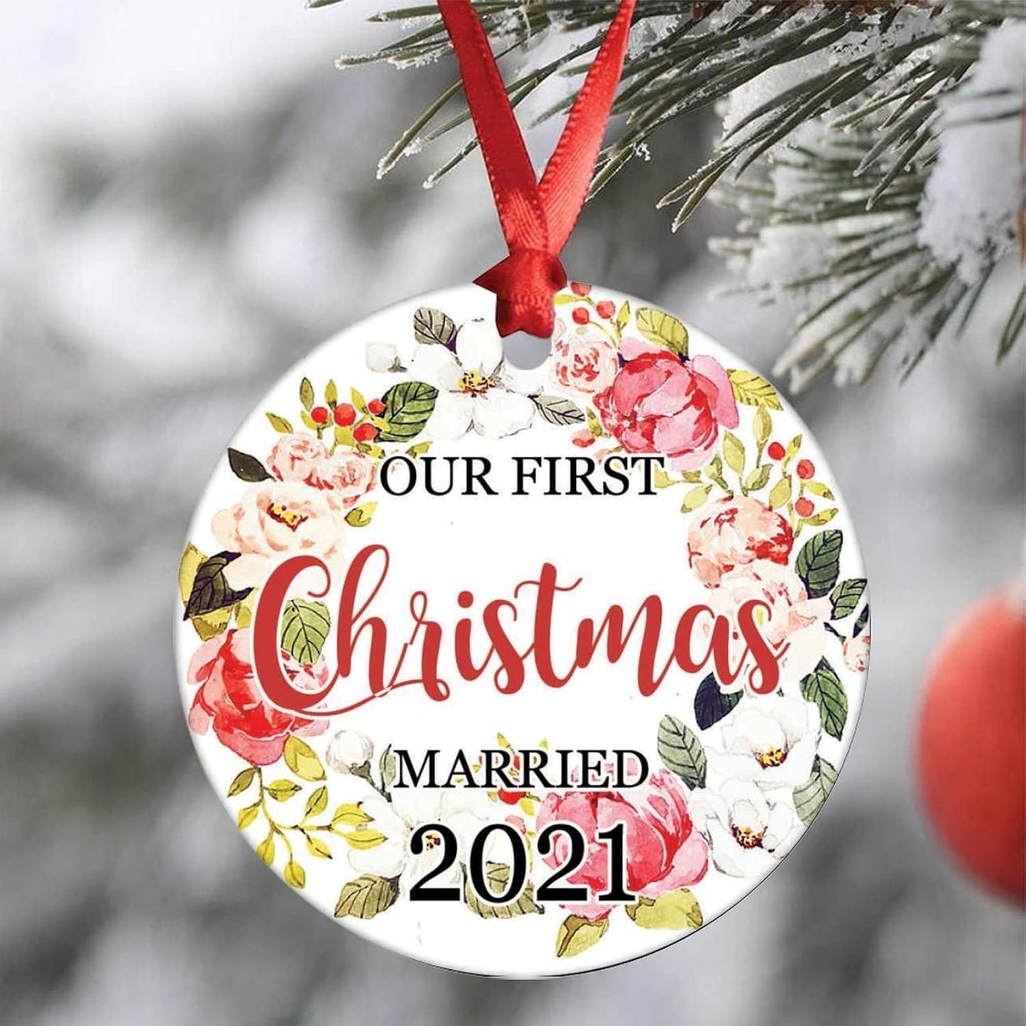 Our First Christmas Married 2021 Ornament Mr & Mrs First Christmas Ornament Christmas Tree Decorations Ceramic Christmas Ornament Christmas Tree Ornament Xmas Ornament