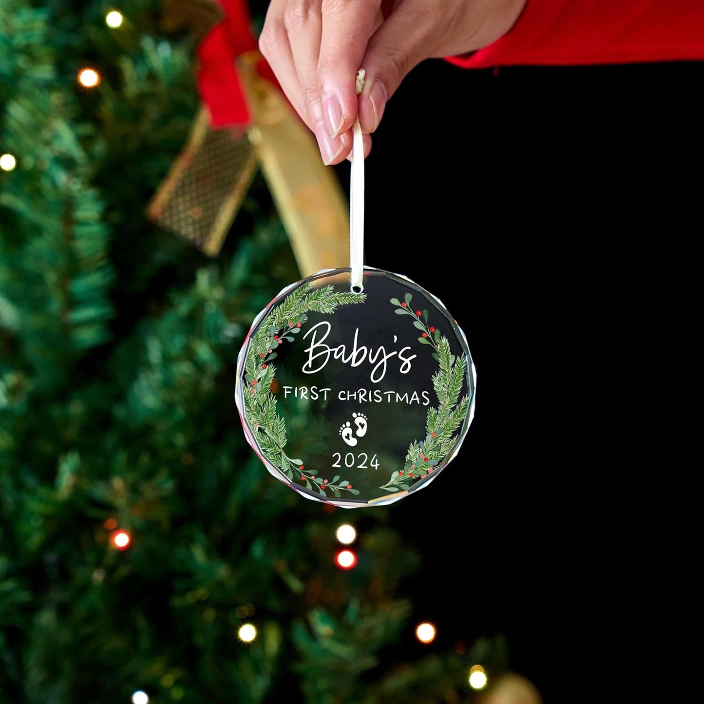 Baby's First Christmas Ornament 2024,Babys First Christmas Ornament for Girl,Boy,Glass Babies First Christmas Ornaments with Box