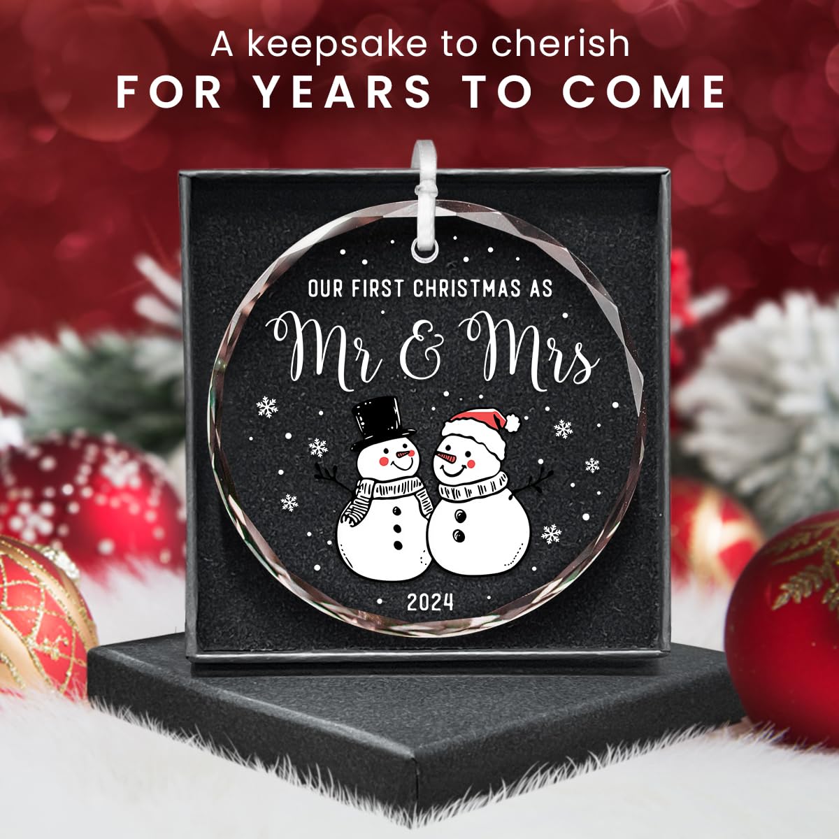 Our First Christmas Together Ornament 2025 - Wedding Gifts for Couples Unique, Newlywed Gift for Couples 2025, Mr and Mrs Gifts, Bridal Shower Gift, 1st Christmas Married Glass Ornament