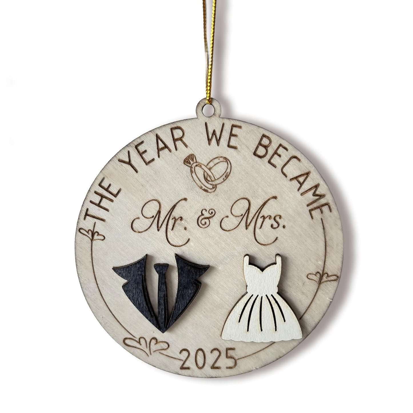 Mr and Mrs 2025 Wedding Gifts - First Christmas Married Ornament for Couples, Bride - Easily Add Personal Name With Marker (Not Included)