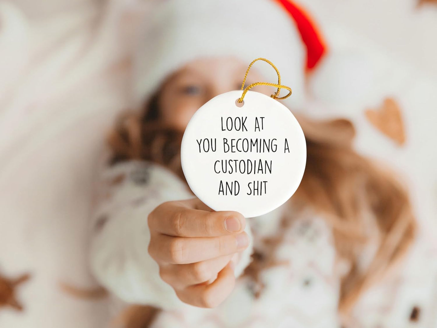 Custodian Ornament, Custodian Christmas Ornament, Custodian Christmas Tree Ornament, Custodian Gift, Christmas Decorations, 3" Circle Ceramic Ornament