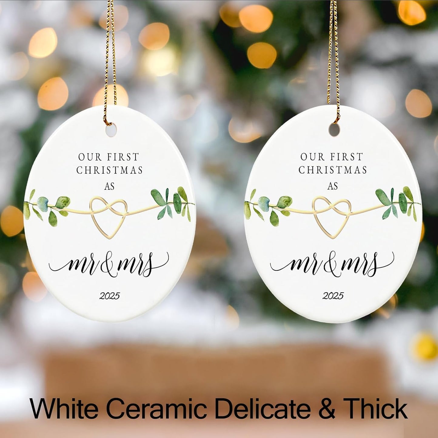 First Christmas Married Ornament 2025, Our First Christmas as Mr and Mrs Gifts, Just Married Gifts, 2.9" Ceramic 1st Year Wedding Xmas Ornament 2025