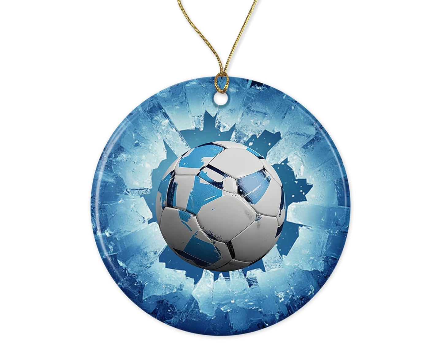 Soccer Ball Blue Ornament - Kids Soccer Ceramic Ornament - 3D Effect Soccer Ornament - Soccer Lovers Ornament - Christmas Ornament Printed on Both Sides