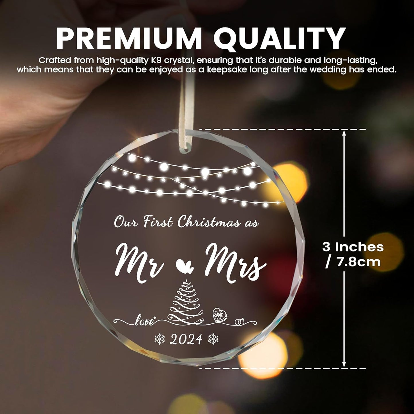Wedding Gifts for Couples 2024, Crystal First Christmas Married Ornaments, Our First Christmas as Mr Mrs Ornament with Gift Box, Bridal Shower Gift for Bride, Newlywed
