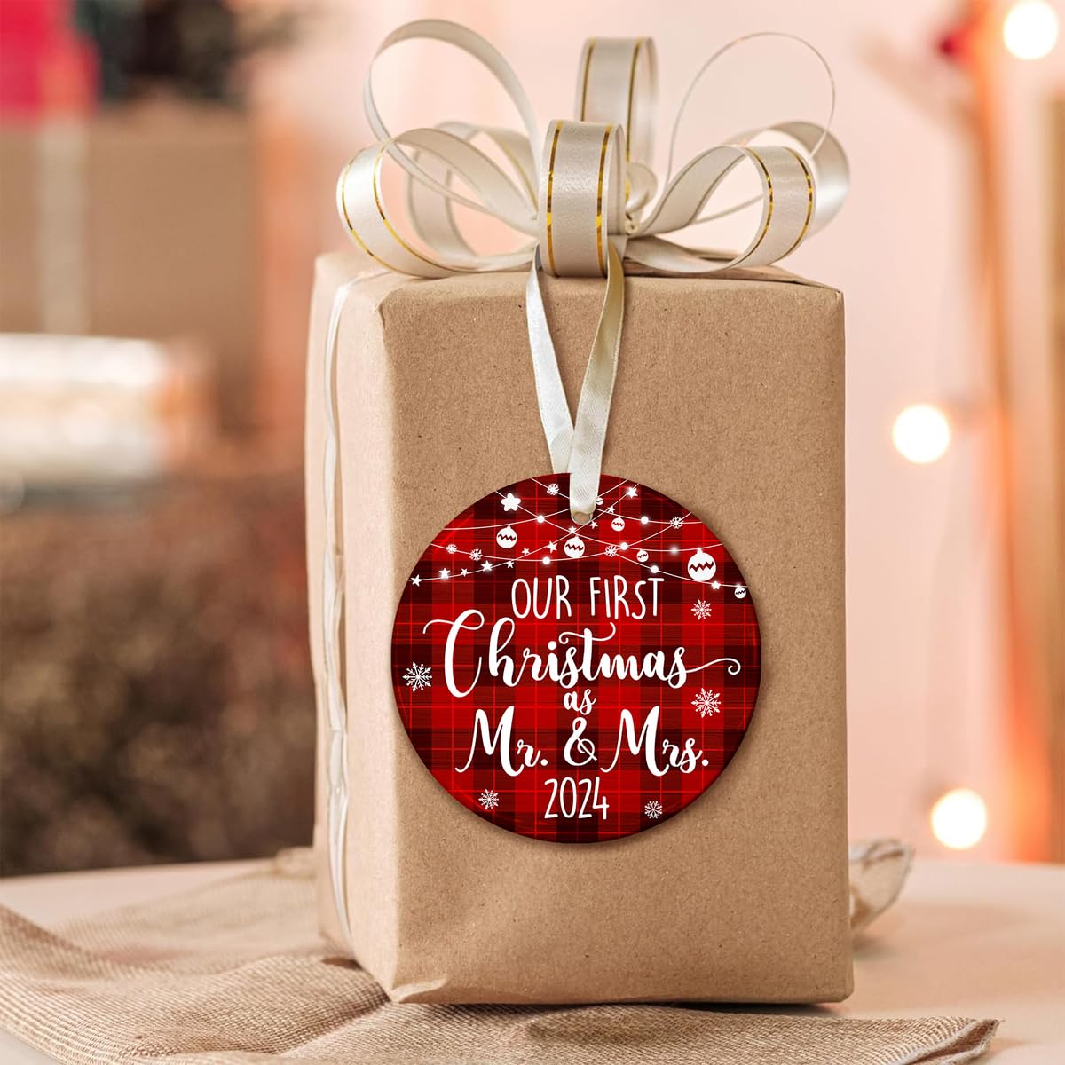 Our First Christmas as Mr & Mrs Ornament 2024, 1st Christmas Married Ornaments, Wedding Gifts for Couple - Bride & Groom, Newlywed Gift - Ceramic Ornaments