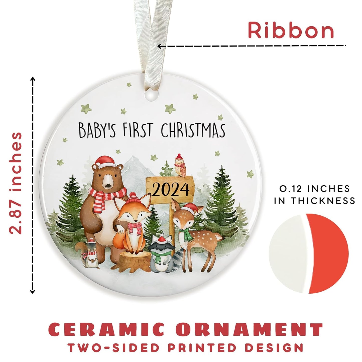 Baby's First Christmas Ornament 2024 - Baby First Christmas 2024 Boy, Girl - Ceramic Ornament