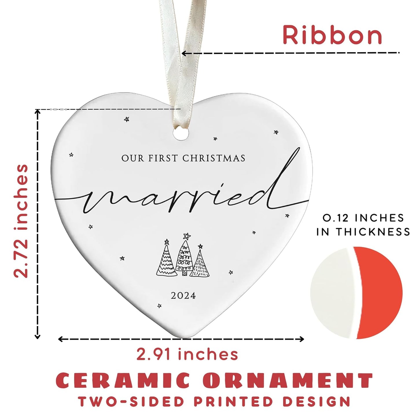 Our First Christmas Married Ornament 2024 - Wedding Ornaments, 2024 Wedding Newlywed Christmas Ornaments 2024 - Ceramic Ornament