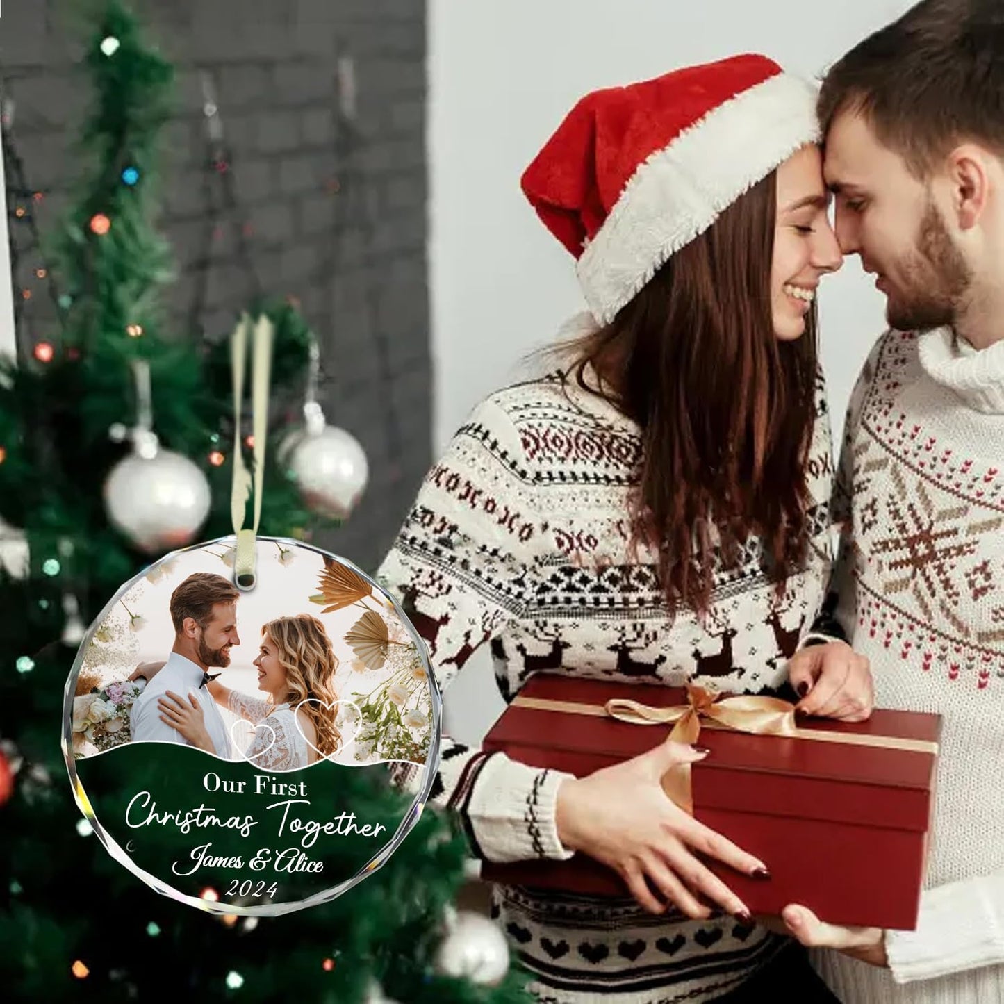 Generic Custom Photo Crystal Glass Christmas Ornament - Our First Christmas As Mr& Mrs Ornament, First Christmas Married Ornament 2024, Custom Photo Name Date Ornament,Newlywed Gift Christmas Keepsake