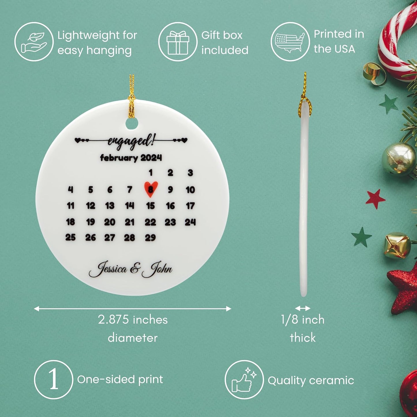 Personalized Engagement Ornament 2025 - Gift for Just Engaged Couples Celebrating Their First Christmas Engaged Together - Present for Future Mrs to Commemorate The Day She Said Yes