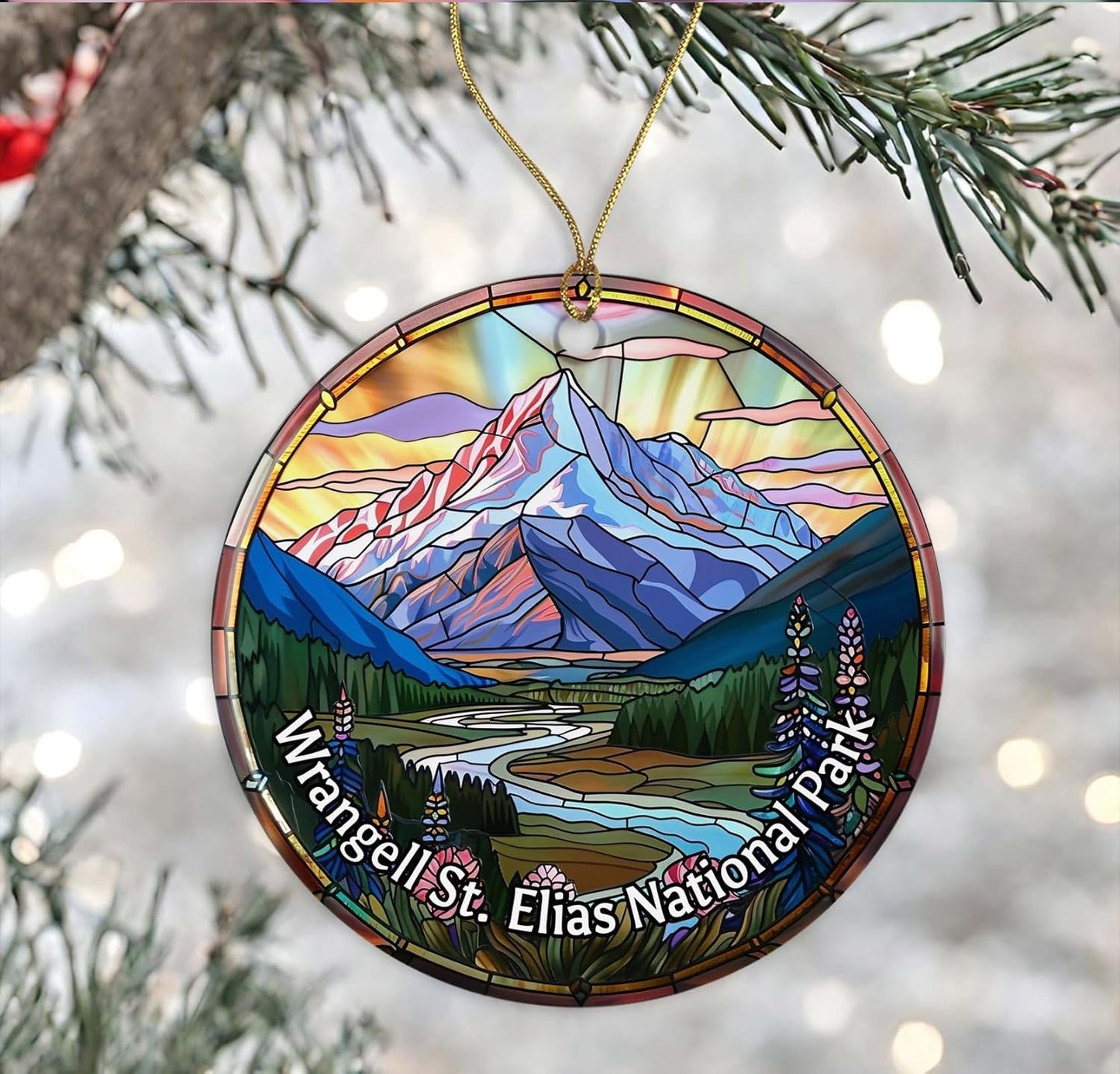 Wrangell St. Elias National Park Ornament, Stained Glass Look Ornament, National Parks Christmas Ornament, Keepsake Ornament, Travel Souvenirs, Christmas Ornament Ceramic Gift Printed on Both Sides